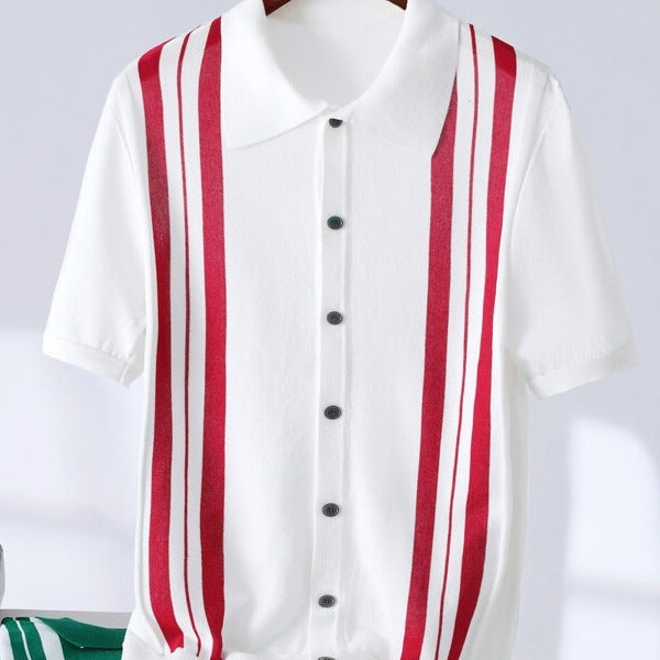 Casual Trend Men's Breathable Stripes Short-sleeved Polo Shirt