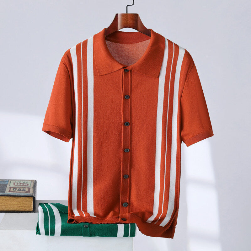 Casual Trend Men's Breathable Stripes Short-sleeved Polo Shirt
