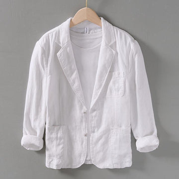 Retro Casual Loose Artistic Flat Linen Lapel Handsome Suit Jacket