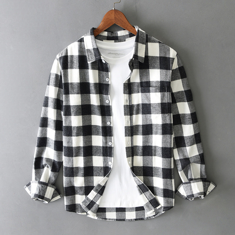Long Sleeve Loose Plaid Lapel Casual Men's Shirt All-match Simple Cardigan