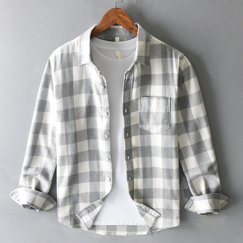 Long Sleeve Loose Plaid Lapel Casual Men's Shirt All-match Simple Cardigan